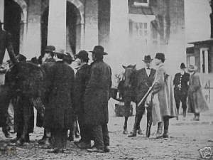 Spectators gather outside the Carroll County Courthouse.